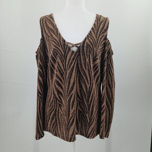 Venus Cutout Top Blouse Women's 1X Metallic Zebra Print Mob Wife Aesthetic